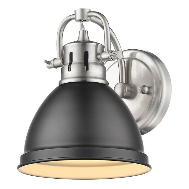 Golden Lighting 3602-BA1 PW-BLK Duncan 1 Light 7 inch Bath Vanity in Pewter with a Matte Black Shade